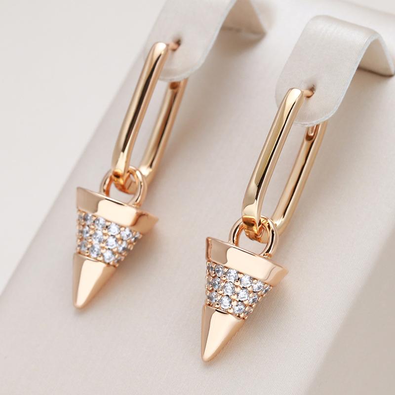 Unique Geometric Cone Drop Earrings For Women Trend  Rose Gold Color Natural Zircon Earrings Luxury Party Daily Jewelry