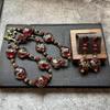 Flat and Round Three-dimensional Cake Red and Green Flower Glazed Handmade Gold Foil High-grade Glazed Necklace