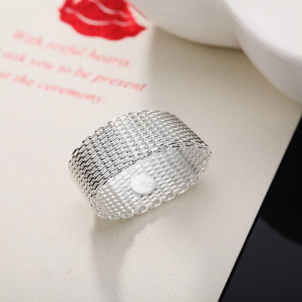925 Sterling Silver Interwoven Mesh Ring Módní svatební šperky