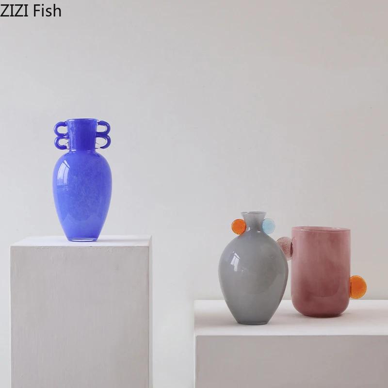 Candy Color Painted Glass Vase Modern Design Plant Pots Desk Decoration Flowers Arrangement Floral Vases Room Aesthetic Decor