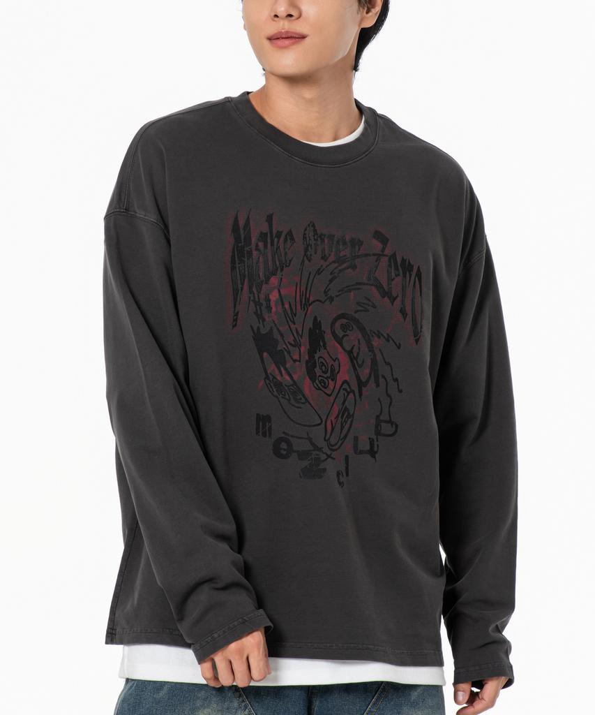 MOZMOZ Brother Graphic Pigment Long Sleeve Charcoal