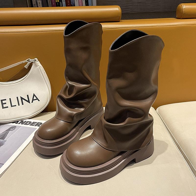 

Boots Women s 2025 Autumn New British Style Retro Long Boots Versatile But Knee Thick-soled Fried Street Pant Pants Boots 40