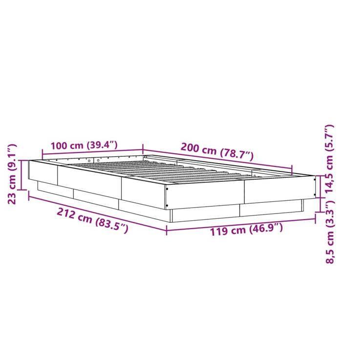 VidaXL Bed Frame with LED Lights White 100x200 Cm Engineered Wood, Bedroom Furniture, Slatted Base, Bed of 3281112