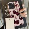 Wine Red Cherry Pattern Lychee Texture Phone Case For iPhone 17 Pro Max 11 12 13 14 15 16 17 Air 15 Plus X XS XR 16E Soft Cover