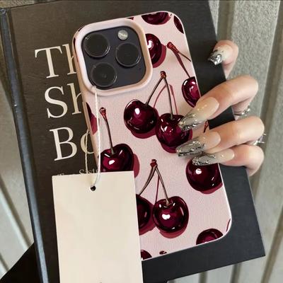Wine Red Cherry Pattern Lychee Phone Case for Xiaomi Redmi Note 14 13 12 11 Pro Plus 4G 5G 10 9 8 15C 14C 13 12C 10C Soft Cover