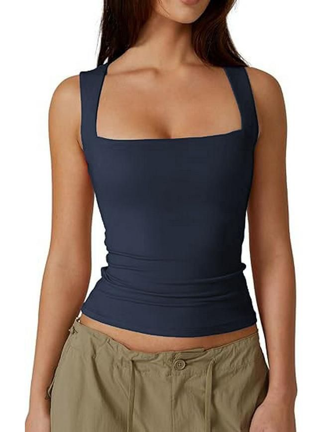 2025 European & American Women's Square Neck Slim Sleeveless Fashion Vest