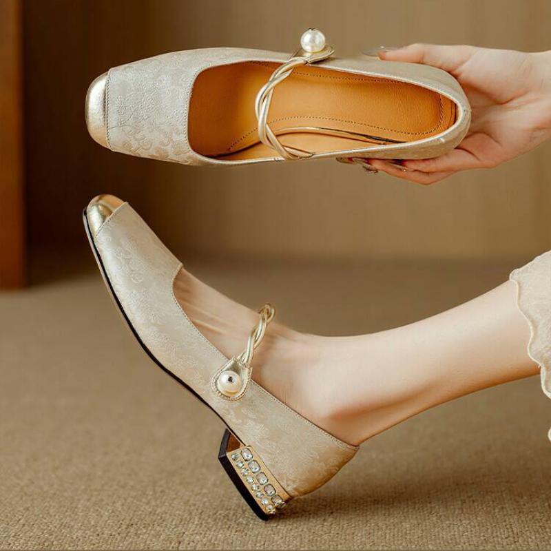 

Модная женская обувь 2024 года, модные женские туфли-лодочки с квадратным носком, осенние, неглубокие, смешанные цвета, для улицы, повседневные, на толстом каблуке, офисная женская обувь 35