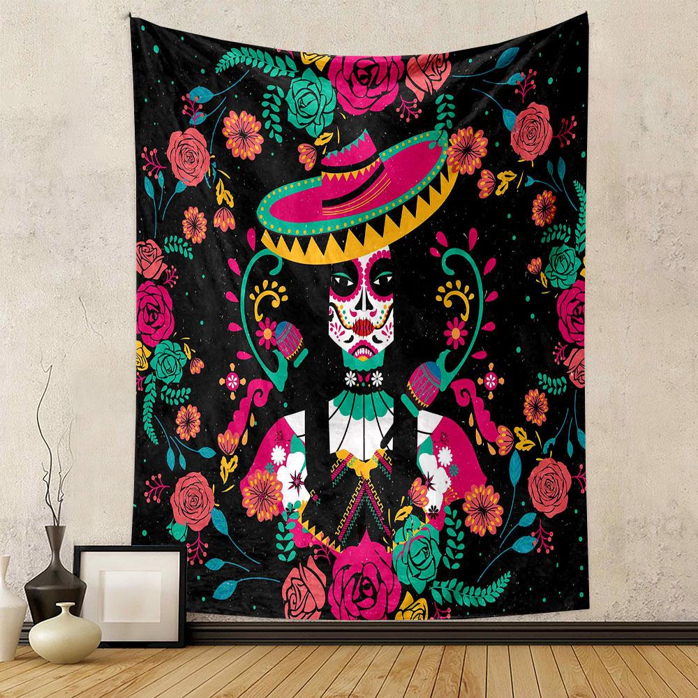 Day of the Dead Skeleton Art Decor Patterned Tapestry Home Decor, Suitable for Bedroom and Living Room, Gift