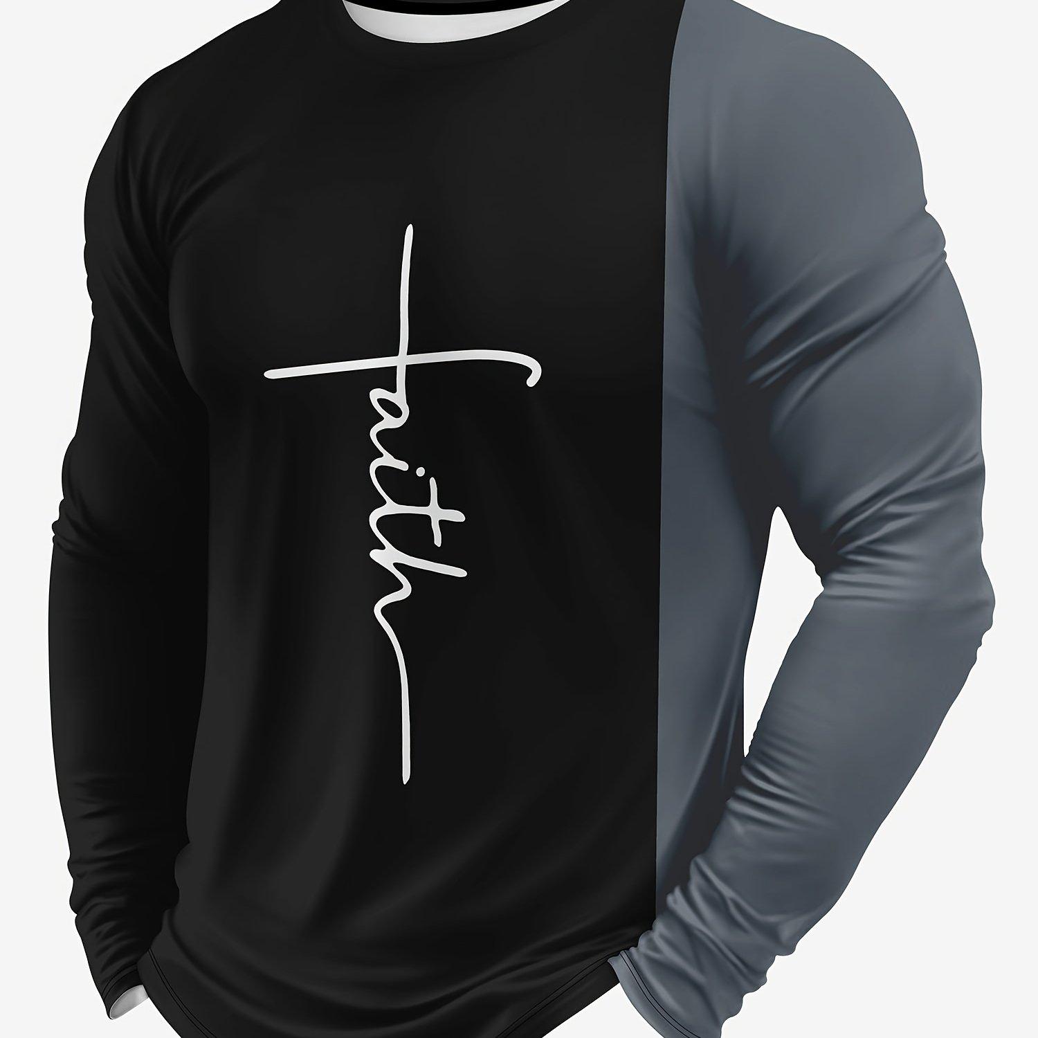 

Узор «Вера», мужская футболка с длинным рукавом в стиле колор-блок, удобные повседневные футболки на осень, мужская одежда 6XL