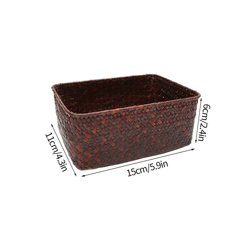 Handmade Woven Seagrass Storage Basket Desktop Straw Rattan Organzier Picnic Storage Box Desk Cosmetic Fruit Sundries Container