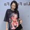 Summer Short Sleeve T-Shirts Women Summer O Neck Cartoon Girl Printed Diamonds Beading Casual Oversized T Shirt Lady Clothes