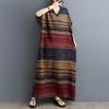 Plus Size Cotton Linen Maxi Dress for Women Loose V-Neck Short Sleeve Long