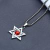 Retro Sechsspitziger Stern Blau und Rot Herren Titanstahl Anhänger Halskette