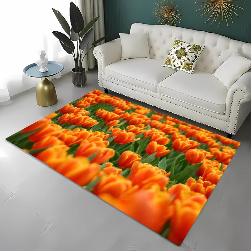 Krásný 3D tištěný koberec s tulipány do obývacího pokoje, ložnice Alfombra Protiskluzový měkký kusový koberec Pohovka Vstupní rohožka Domácí rohožka Dekor Tapete