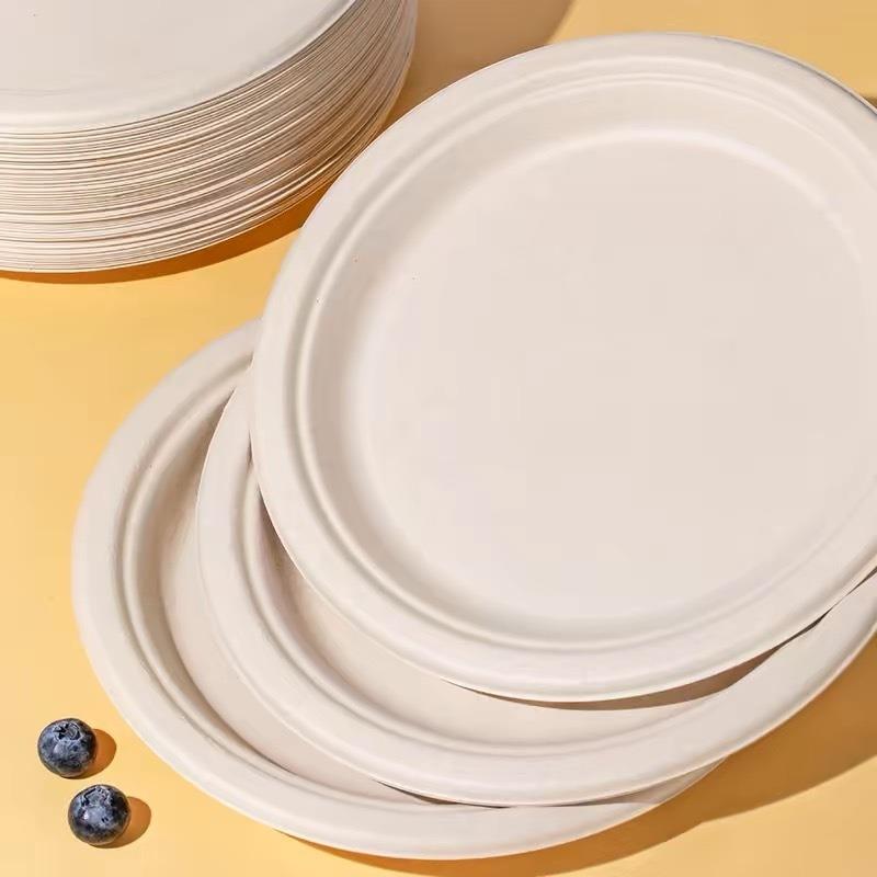 50pcs Disposable Thickened Round Paper Plate Biodegradable Household Dinner Plates Waterproof Oil Proof Eco Friendly Paper Tray