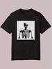 Black Graphic Skeleton Print Casual T-shirt - 100% Polyester Round Neck Summer Tee