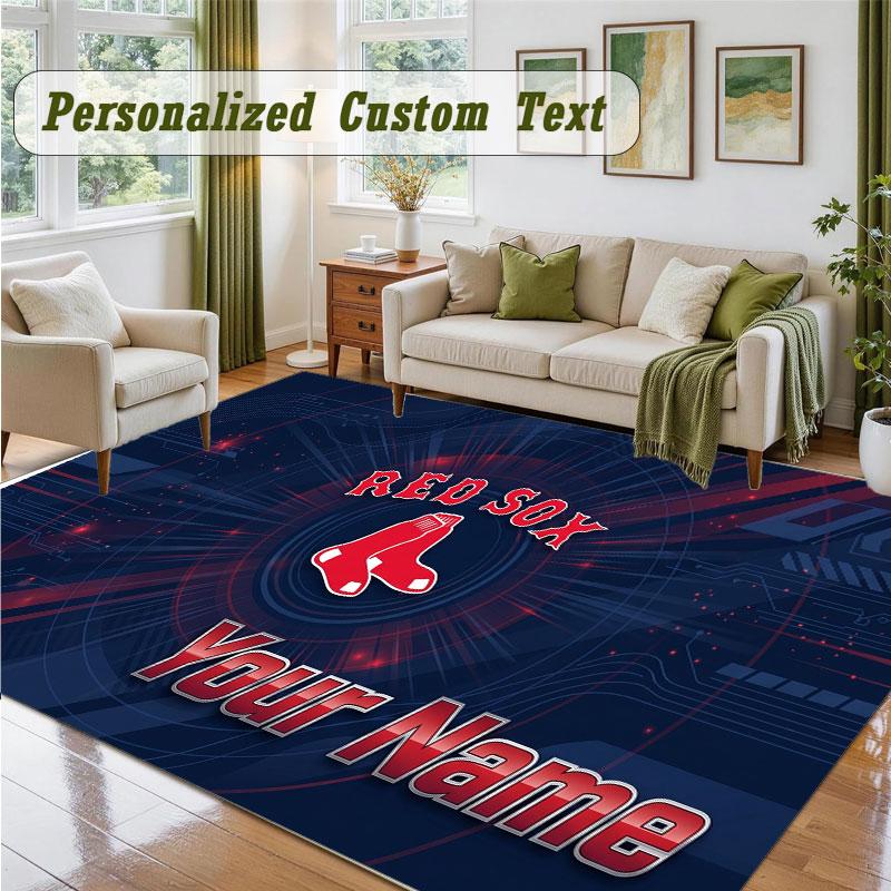 Crystal Velvet Square Rug Custom NameBoston Red Sox Pattern Non Slip Home Floor Decor Rug