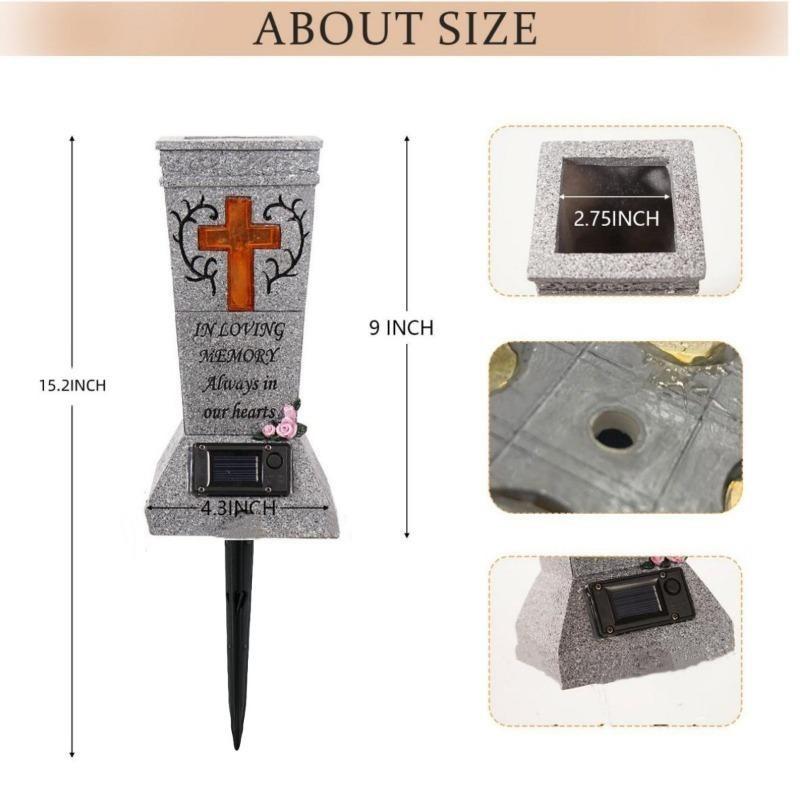 Waterproof Solar Light Cross Grave Vase, Solar Powered Weatherproof Cemetery Flower Holder for Pet & Human Headstones