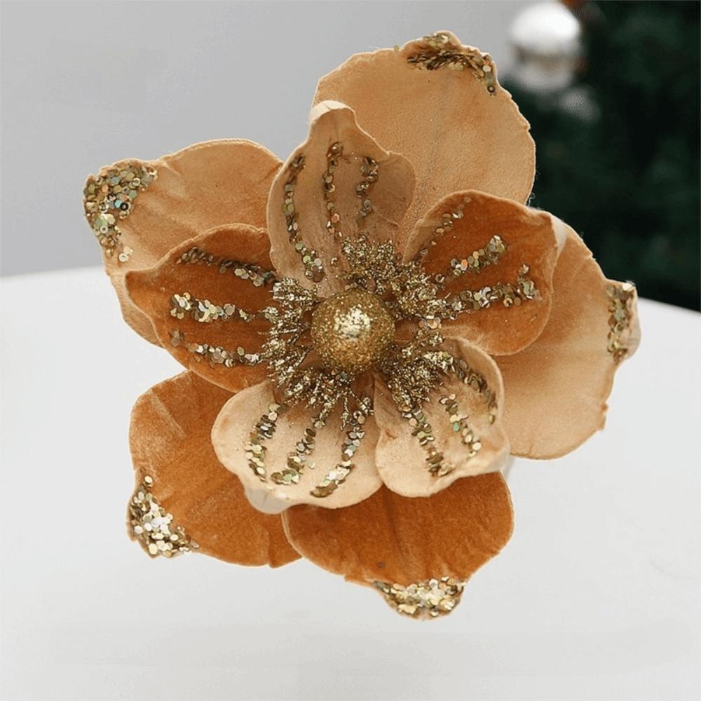 Sequin Artificial Poinsettia Glitter Flower 21cm 3D Simulation Magnolia  Wedding Party Decoration