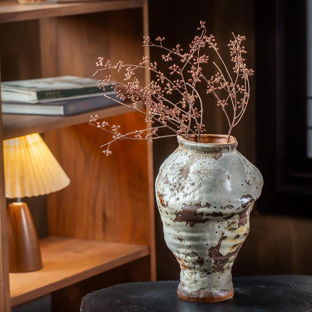 Wabi-Sabi Retro Ceramic Vase for Living Room or Tea Room – Vintage Chinese Style Flower Arrangement Ornament