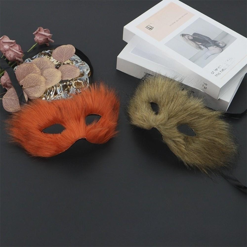 Long Furry Half Face Mask Cartoon Halloween Plush Mask Funny Plush Cat Mask  Cosplay Props