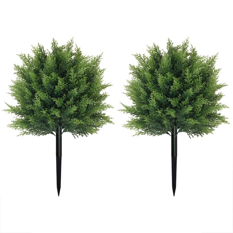 Artificial Cedar Ball Shaped Pruned Tree with Ground Stake UV Resistant Fake Arborvitae Plant Indoor Outdoor Garden Decor