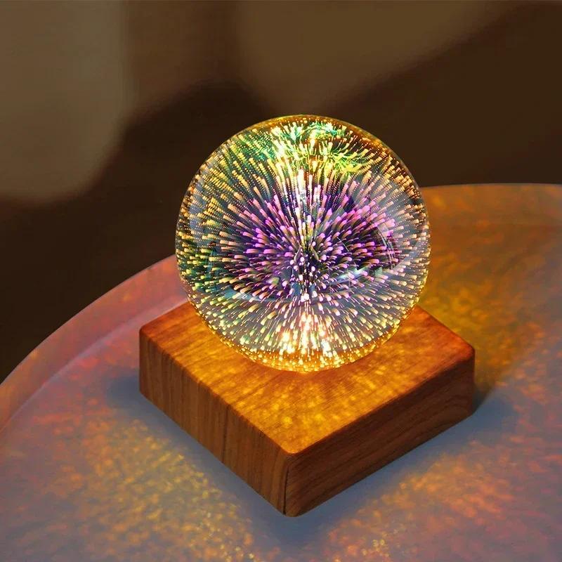 Creativity LED Night Light RGB USB Desk Lamp Sleep 3D Fireworks Star Atmosphere Light Glass Ball For Home Decor Sky Night Light