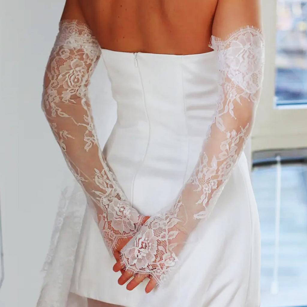 Seethrough Lace Arm Sleeves Sheer Gloves For Bride Wedding Gowns And Formal Occasion Lace Flower Gloves for Banquets