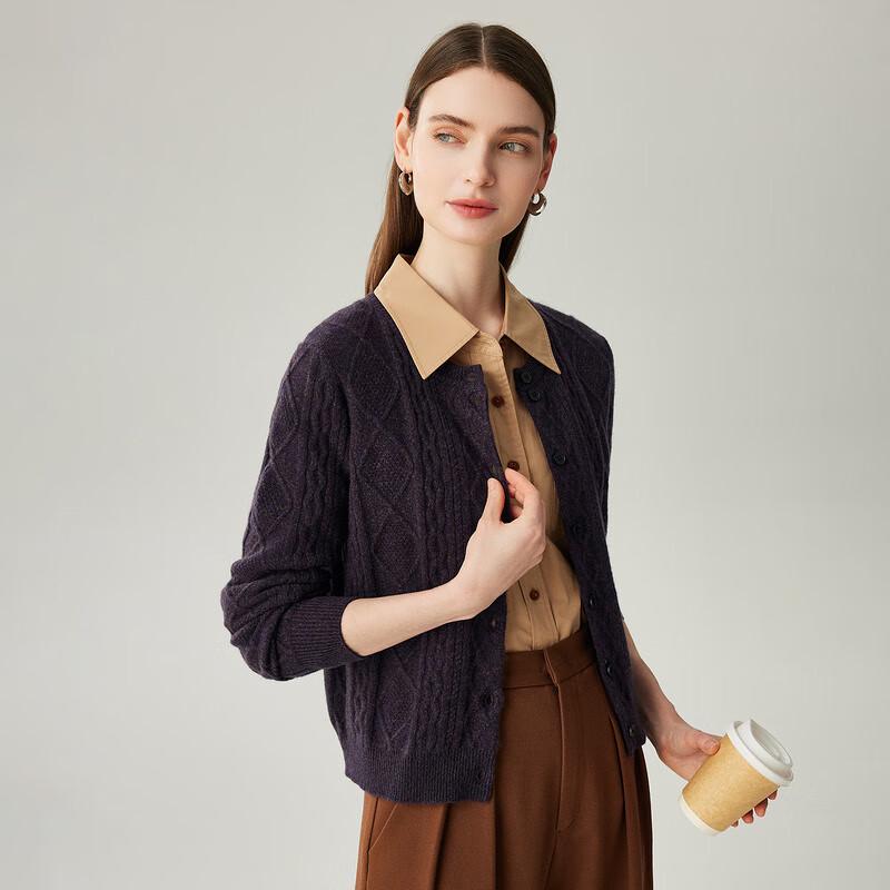 Zhaojun Women's Round Neck Cable Knit Cashmere Cardigan