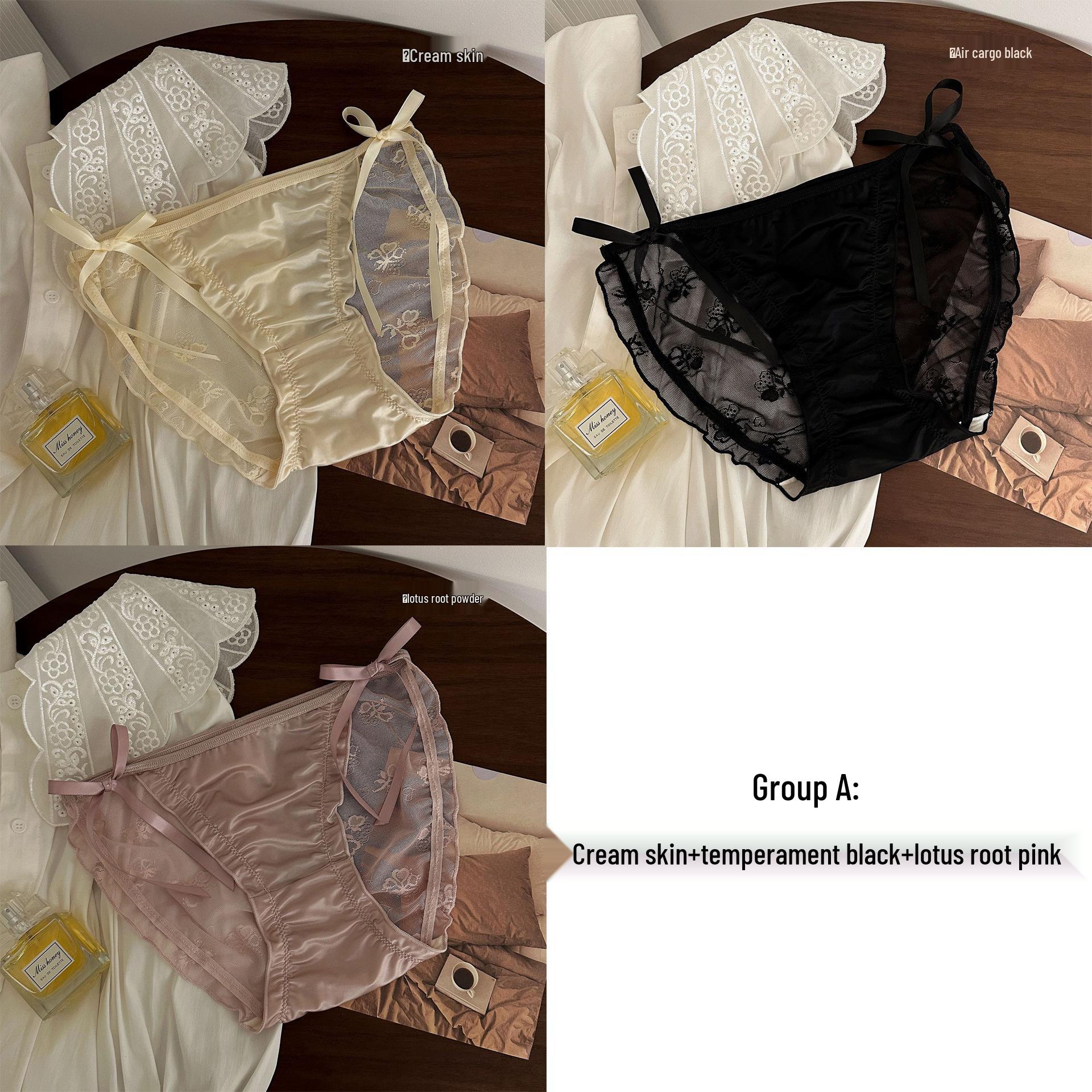 Французское кружево атлас высокий разрез завязки сетчатые трусики треугольники L 90-110 lbs