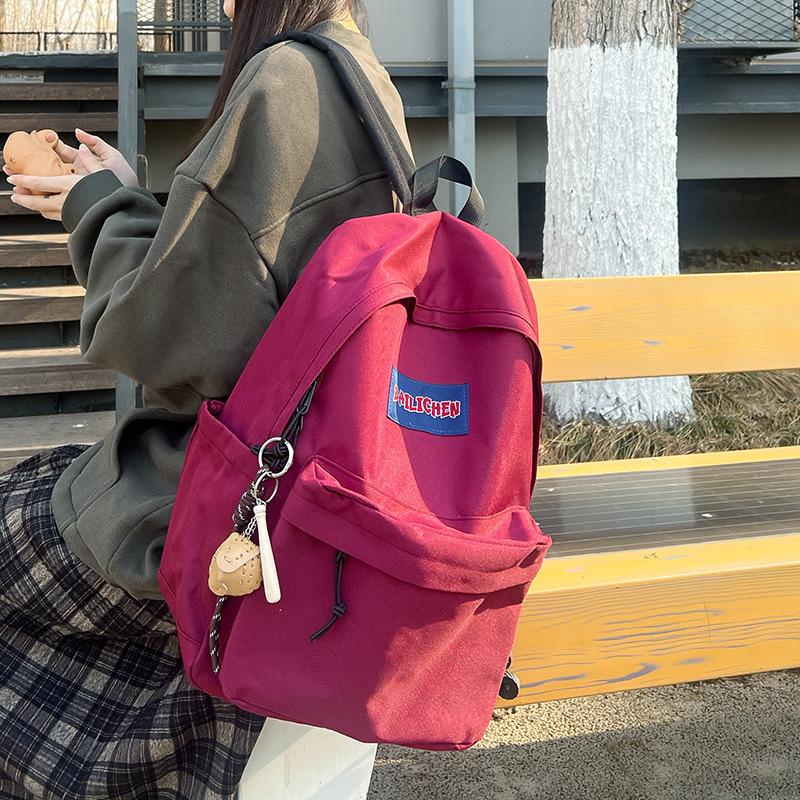 Новый однотонный рюкзак большой емкости для старшеклассников простой универсальный школьный рюкзак женский рюкзак в стиле Инстаграм продвинутый вид красный