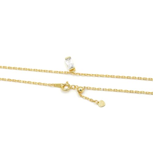 Takeda Jewelry Crystal Bar Pendant Necklace, Silver/Gold, Rectangular Design (Yellow Gold)