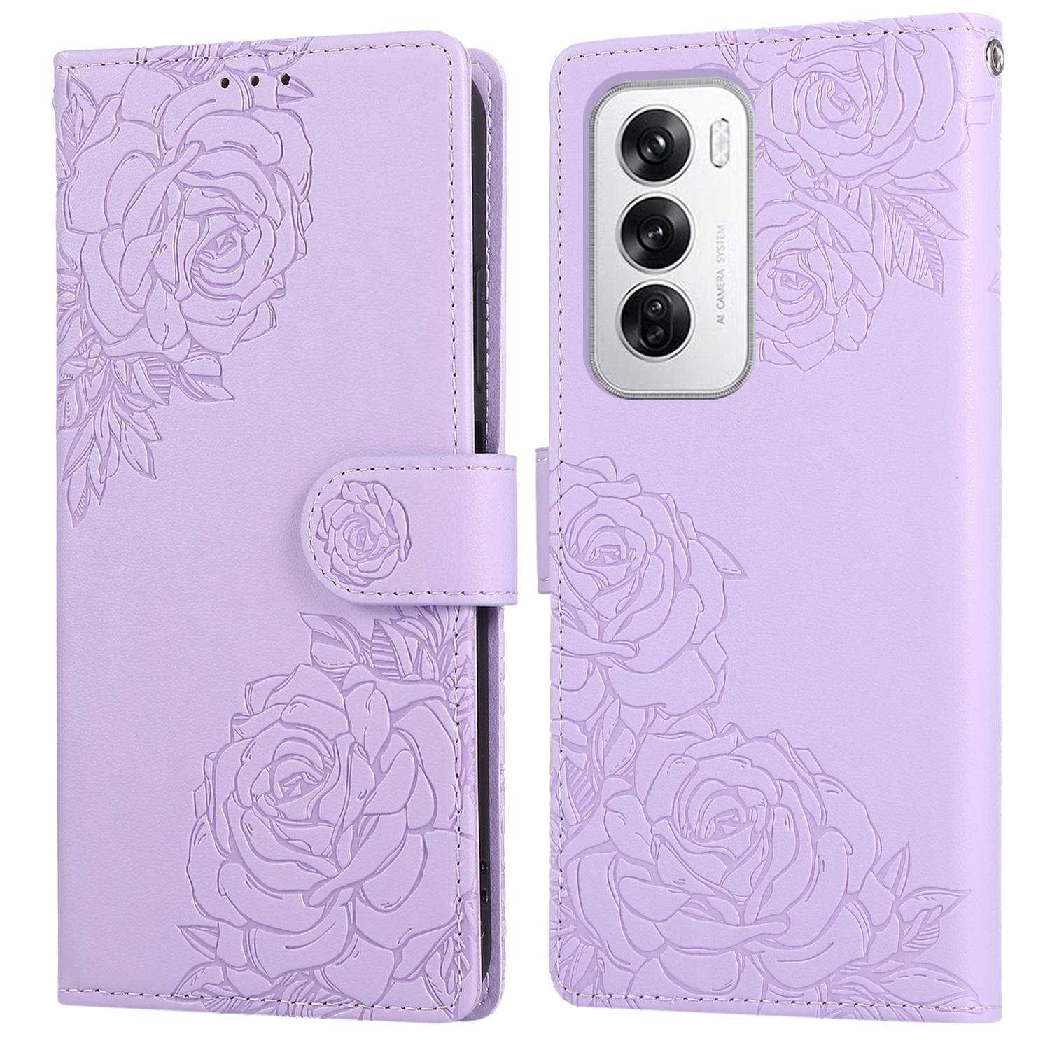 

Для Oppo Reno12 5G (Глобальный) Чехол Кошелек из ПУ кожи с розовым цветком и 3 отделениями для карт Light Purple