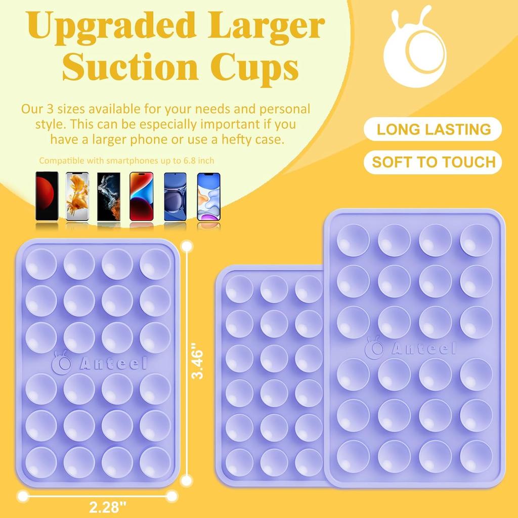 Anteel Medium-Sized Silicone Suction Phone Case Adhesive Mount, Durable, Hands-Free Sticky Phone Holder, Upgraded Thickened and Enhanced Suction