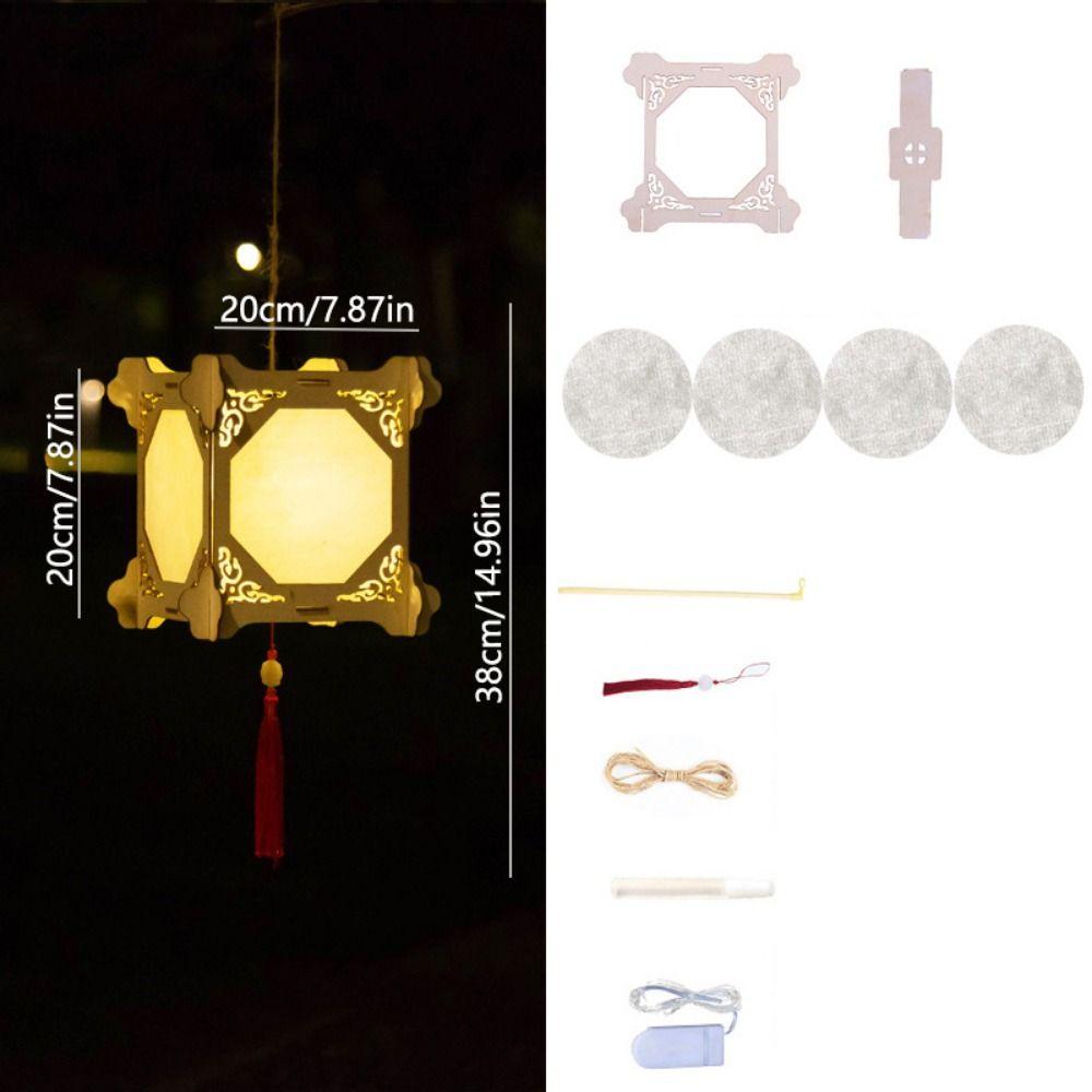 LED Light Handmade Hanging Lamp Wooden Art Lantern Retro Mid-Autumn Festival Lantern  Party Decor