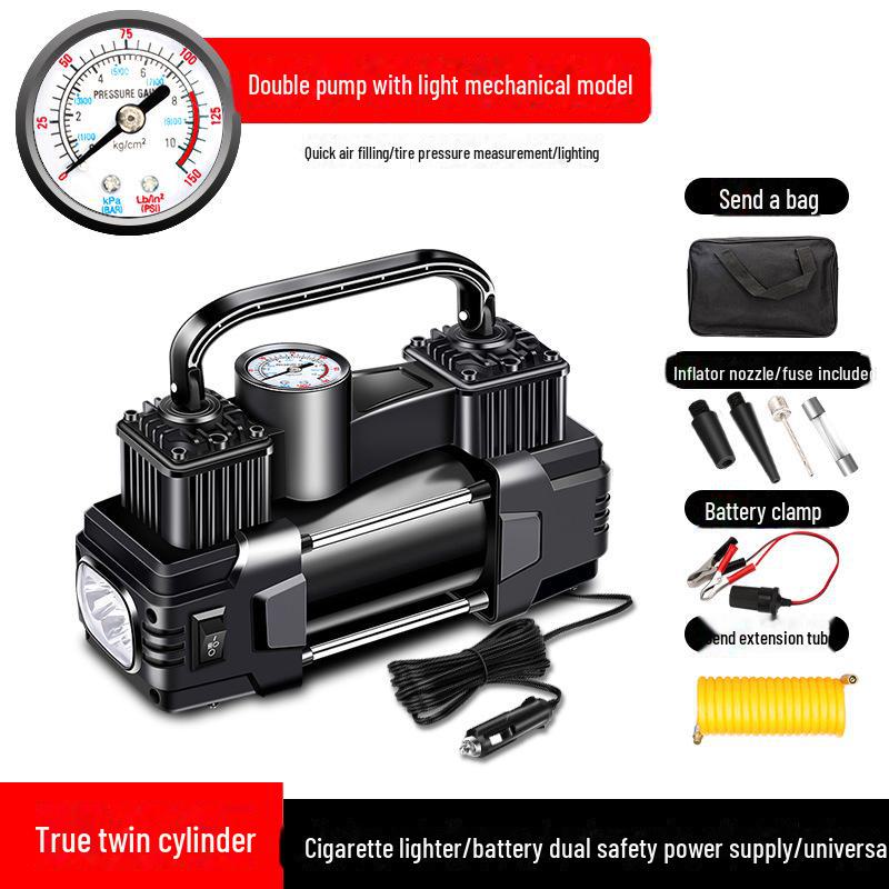 

Портативный двухцилиндровый высокомощный 12-вольтовый автомобильный насос для накачивания шин