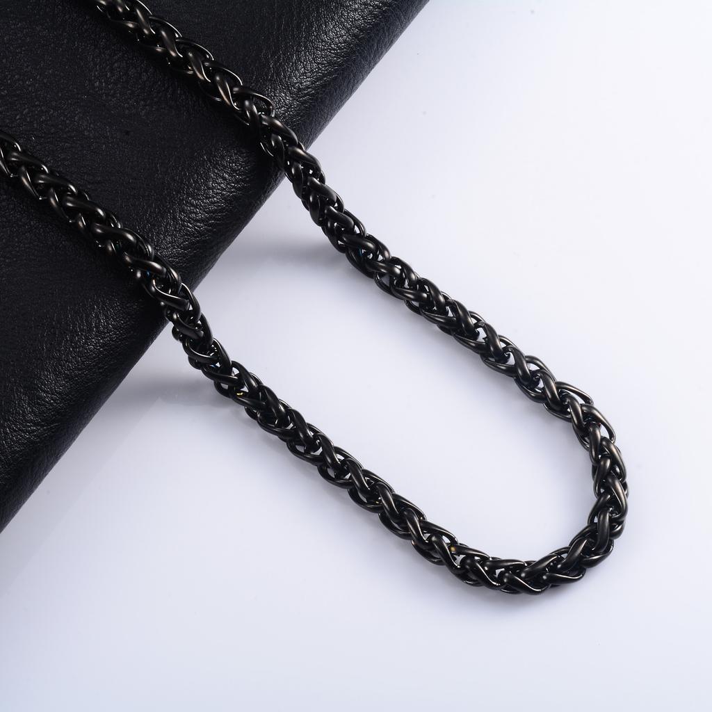 Stainless Steel Long Necklace Link Wheat Chain for Men Women Black Plated Choker On the Neck Collar DIY Jewelry Accessories