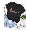 Bonjour Heart Print Women T Shirt Short Sleeve O Neck Loose Women Tshirt Ladies Tee Shirt Tops Clothes Camisetas Mujer