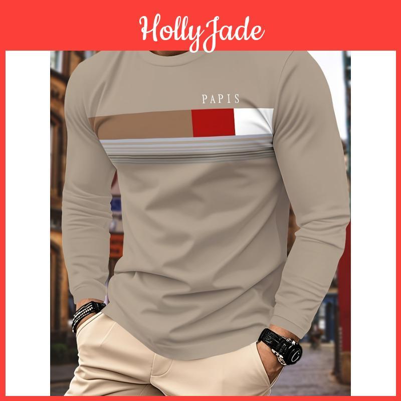 Long Sleeved 3 Mens Casual Tshirts Geometric Pattern Round Neck Casual Wear Daily Tshirt