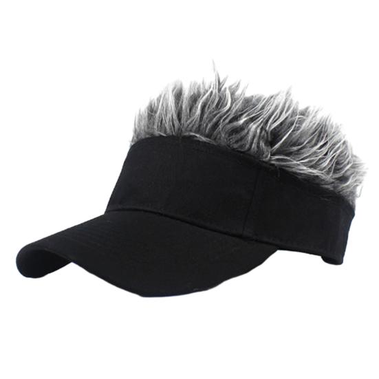 Novelty Sun Visor Cap with Fake Hairs Adjustable Peaked Wig Baseball Hat with Spiked Short Hair Funny Hip Hop Hat for Fancy Performance