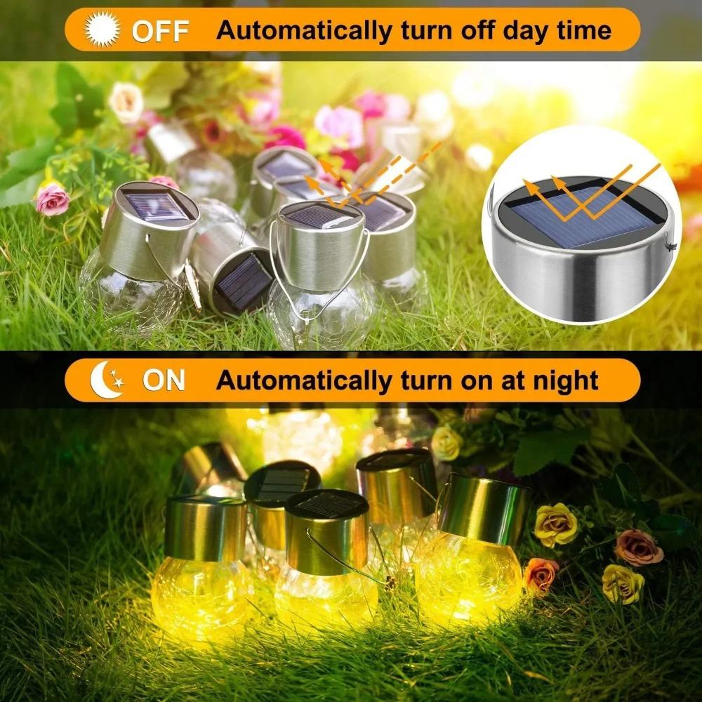 12Pcs Solar Powered Outdoor Hanging Lights Colorful LED Cracked Glass Ball Design Waterproof Pathway Lantern for Garden Decor
