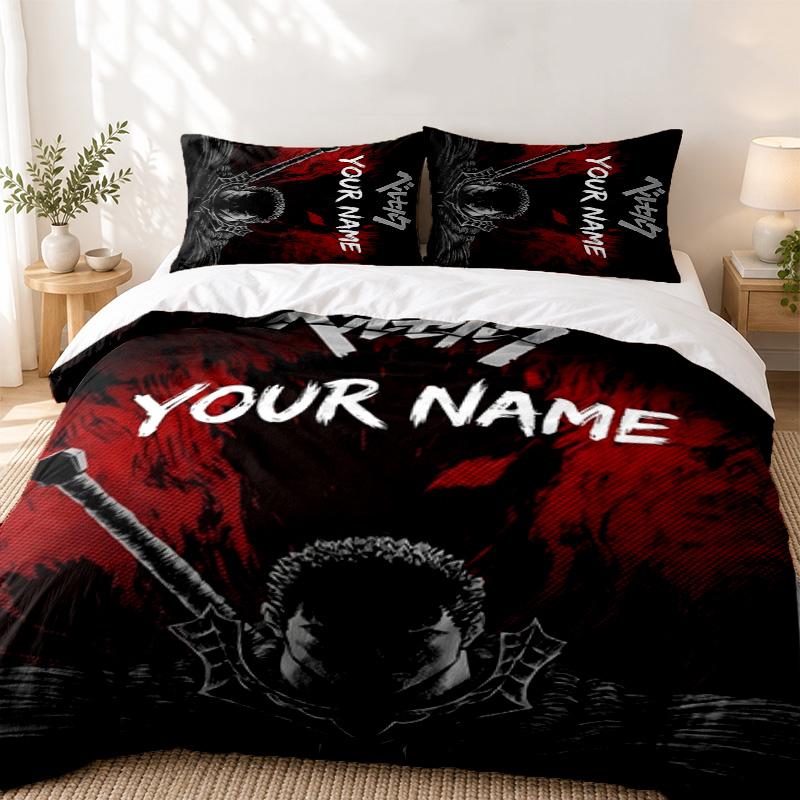 Berserk Custom Name 3pc set Perfect for bedroom use Comfortable bedding set includes a duvet cover and two pillowcases Ideal birthday or Christmas gif