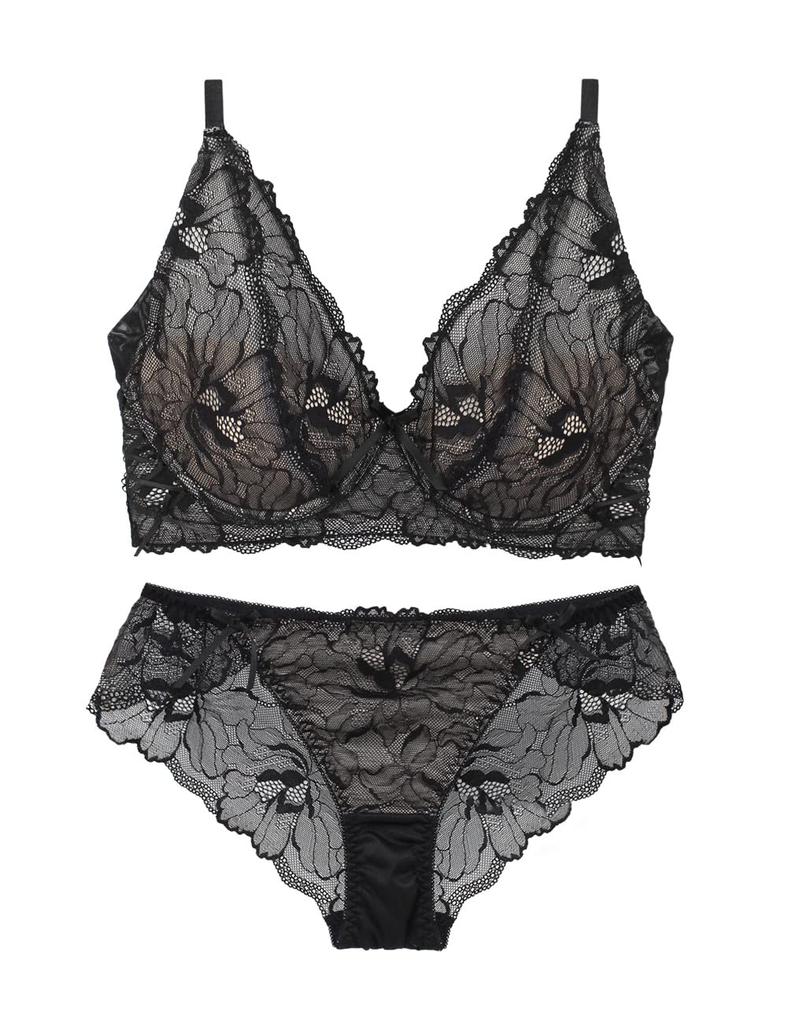 Slim silhouette bra and shorts set that makes large breasts look smaller b12fsa F75 Black [Two Hatch]