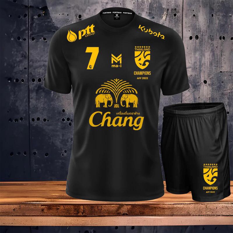 THAILAND National Football Soccer Training JERSEY CHEER Print Quick Dry Shirt V Neck Polyester Short Sleeve Uniform Elephant Logo Sport Outdoor