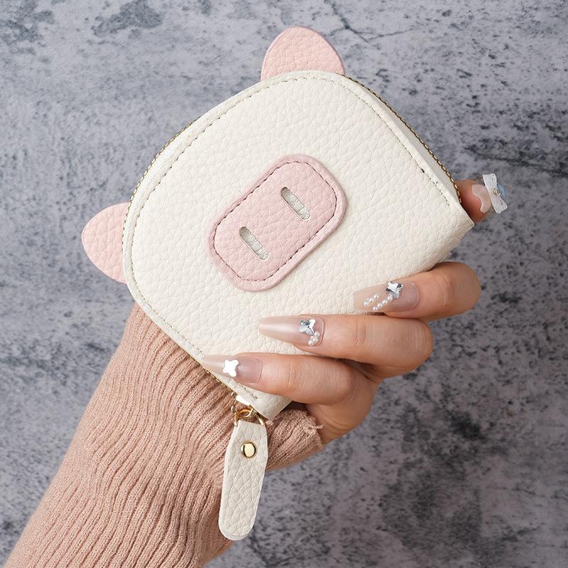 Portacarte Portafoglio Maialino Carino Pelle PU Portamonete con Cerniera Mini Porta Carte di Credito Organizzatore Carte a Fisarmonica Tasca Piccola Portafoglio per Donne Bambini
