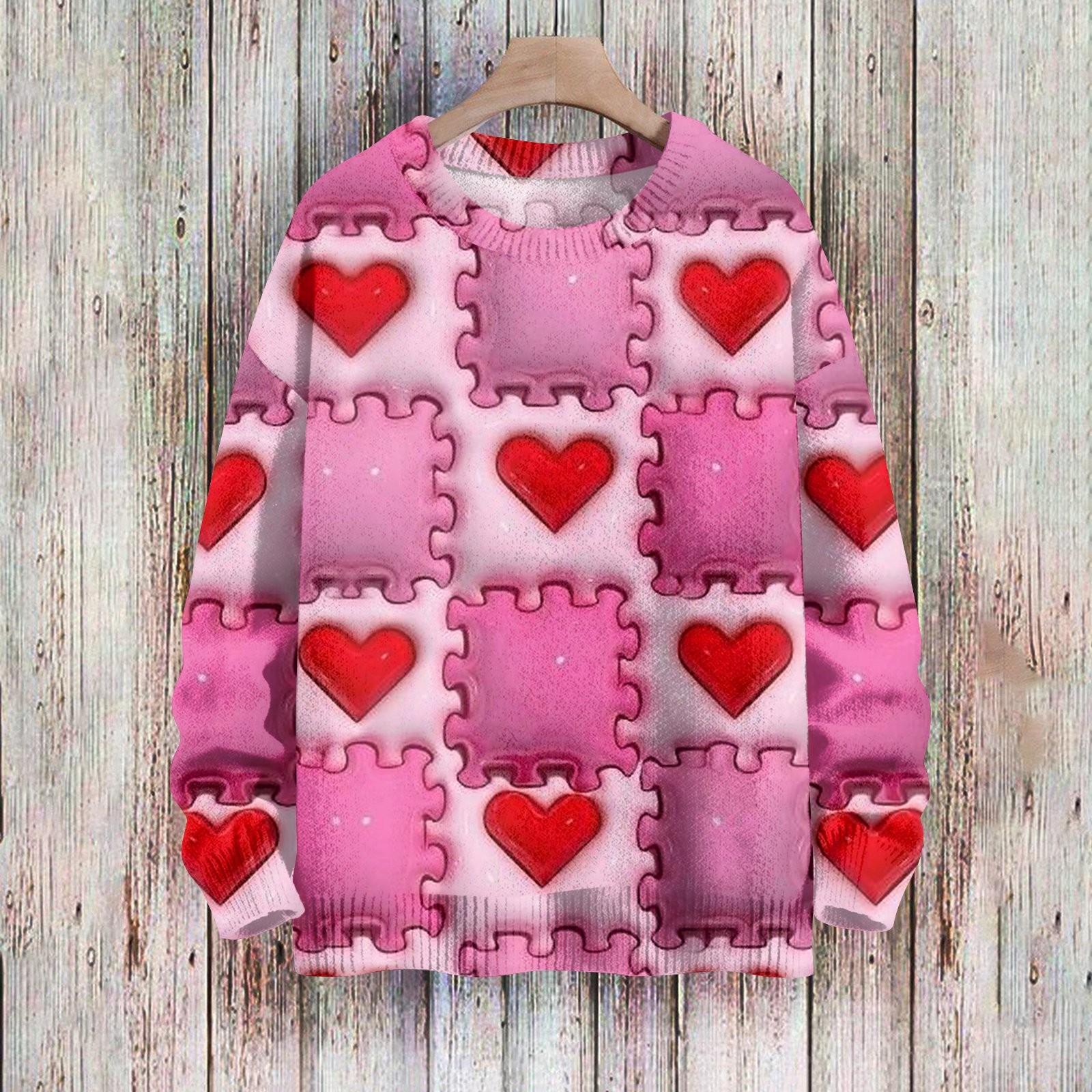 

Свитшоты ко Дню святого Валентина с надписью «Сердце и любовь» для женщин, вязаный свитер, милая рубашка, осенний свитер с круглым вырезом, топы XXXL