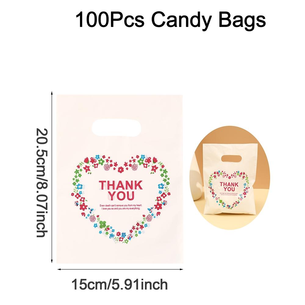 

100Pcs/Pack Thank You Patterned Gift Bag With Plastic Handle,Plastic Gift Bag,Perfect for Mother s Day, Parties, Holidays 15x20.5cm белый