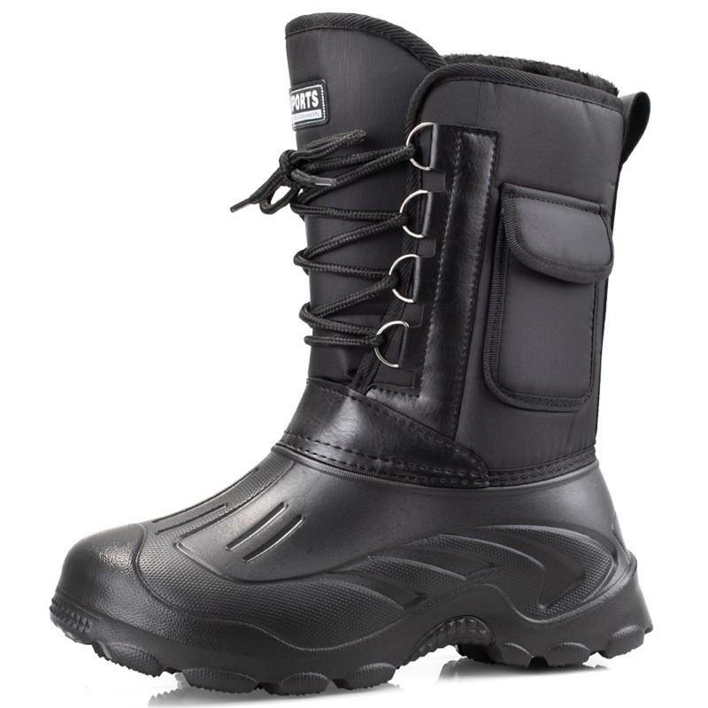 Fleece waterproof outdoor fishing cotton boots winter thickened warm medium tube men's snow boots non-slip shoes