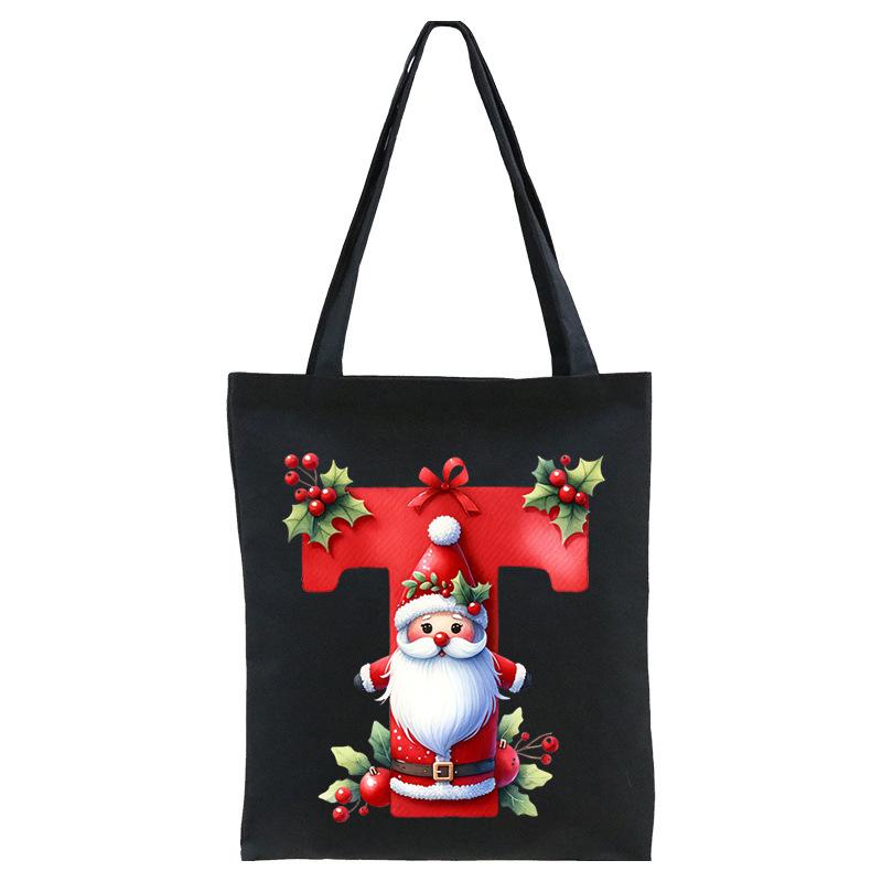 English letters A-Z Christmas number print student casual canvas tote bag