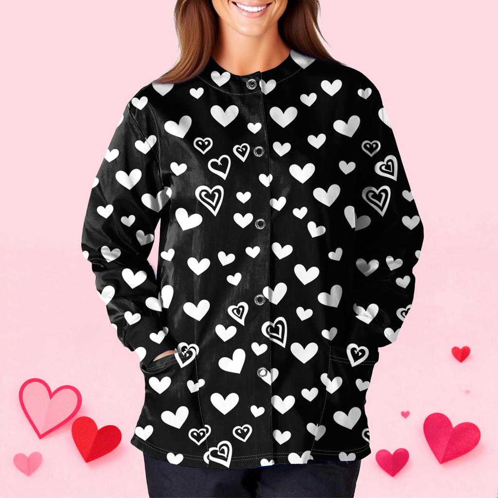 Women's Casual Fashion Long Sleeve Standing Collar Single Breasted Valentine's Day Print Workwear Jacket Tops